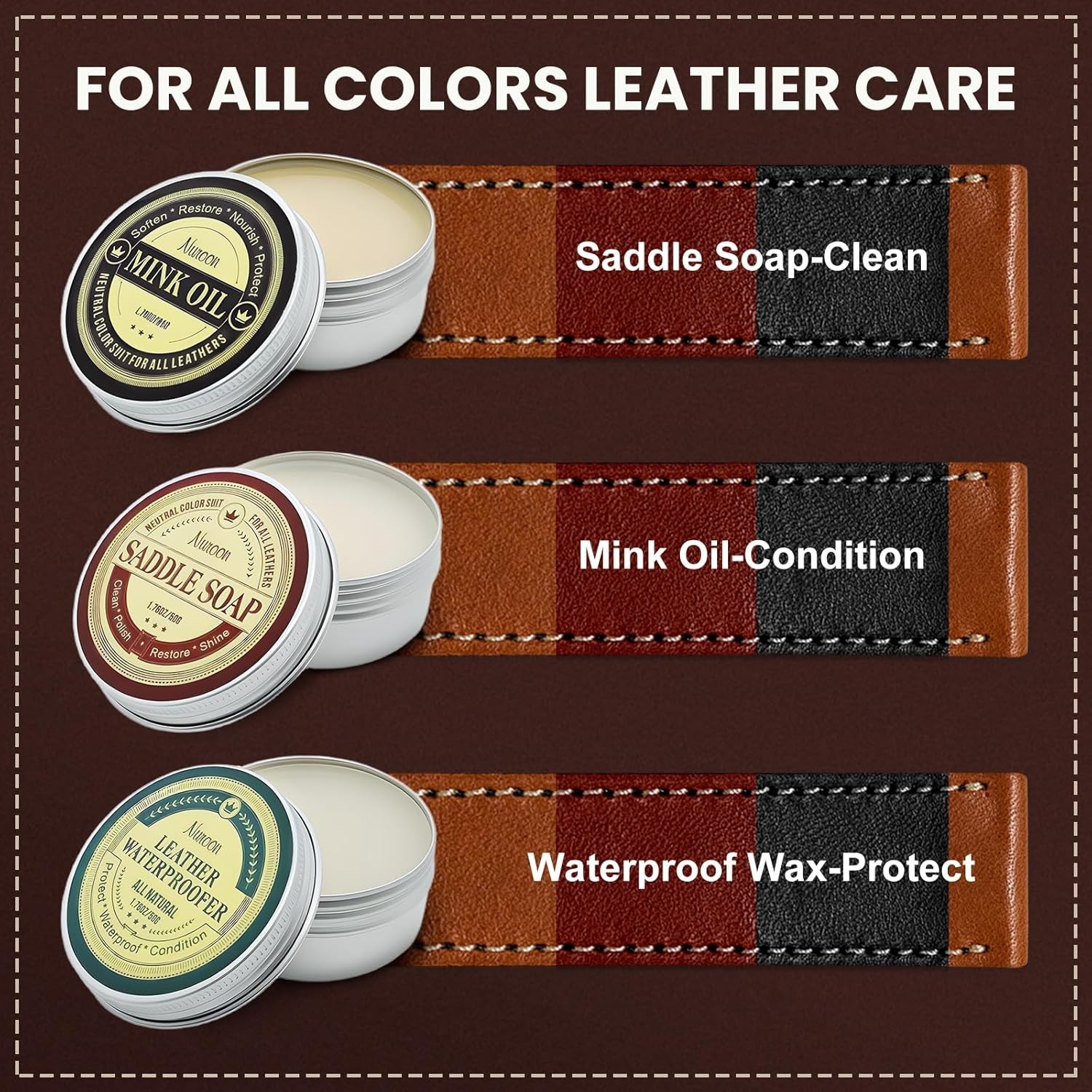 Complete Leather Care Kit – Brushes, Soap, Oil, Wax