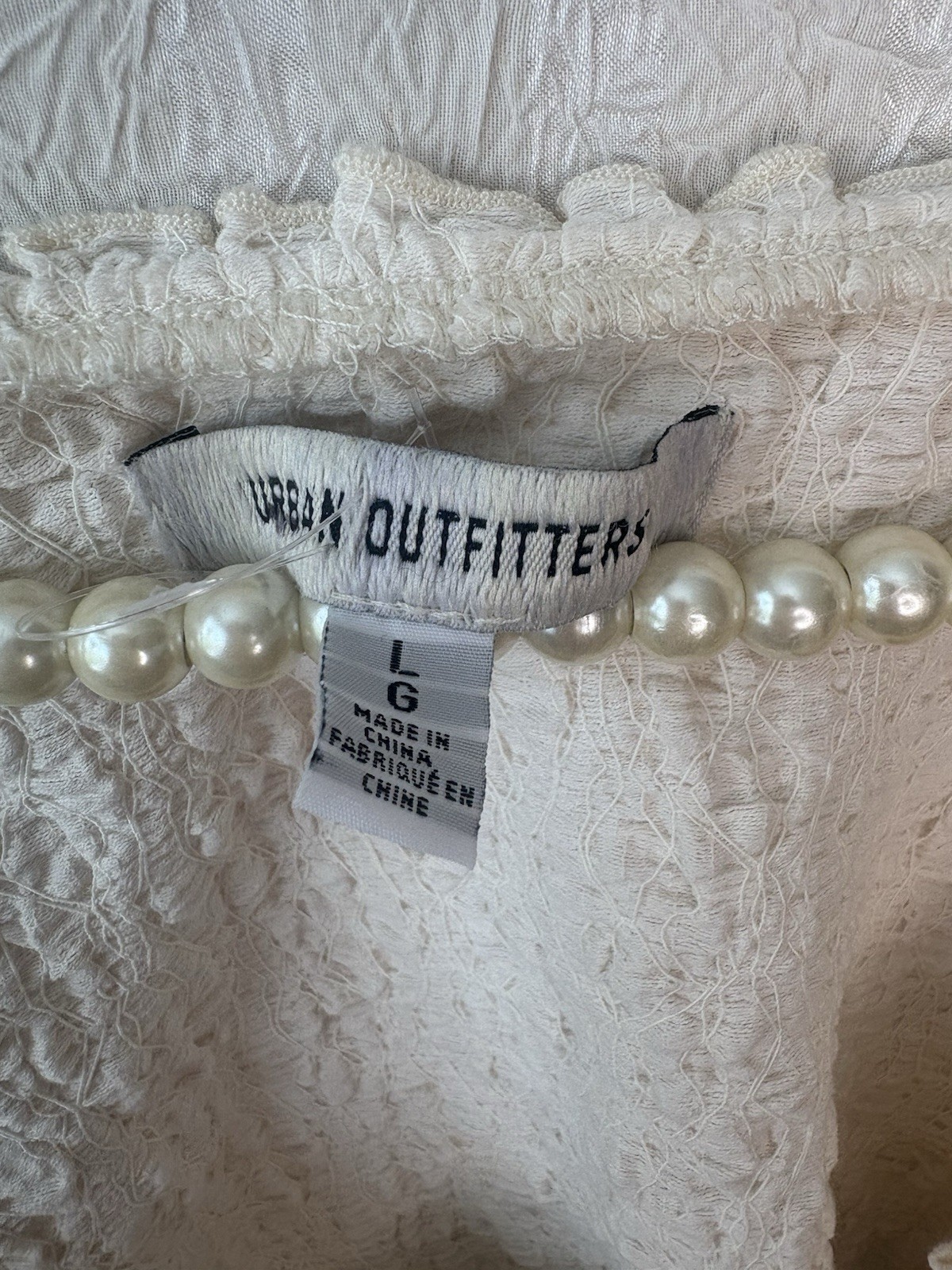 Urban Outfitters Cream Front Tie And Cut Out Peplum Crop Top Puffy Sleeves Large