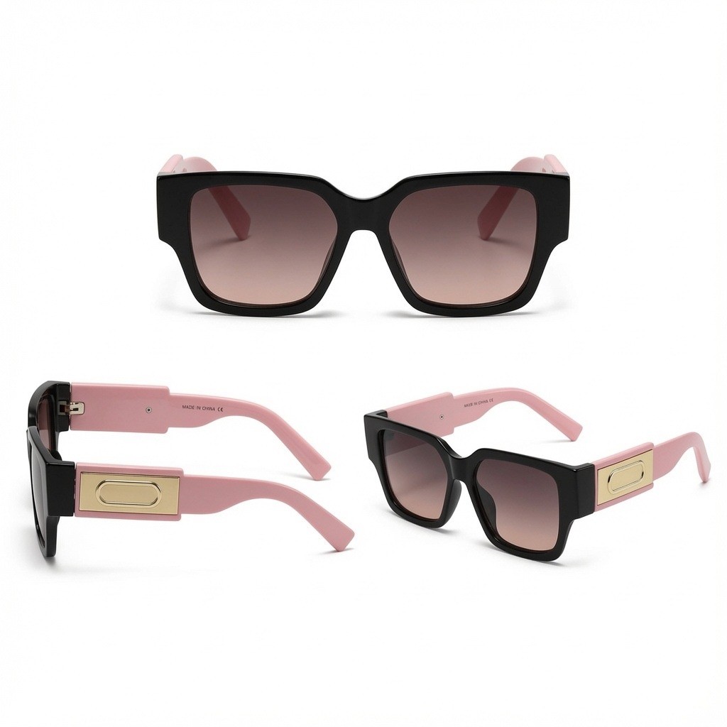 Men Chic Pink Black Square Sunglasses For Stylish Daily Wear Sunny Outings New