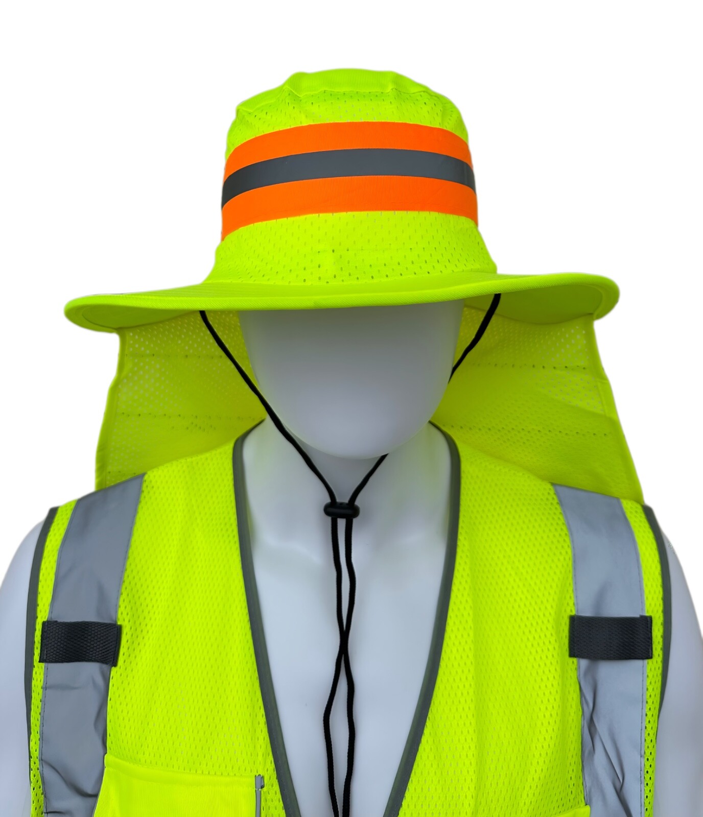 Hi Vis Reflective Work Safety Neck Flap Boonie Hat Yellow Bucket Cap