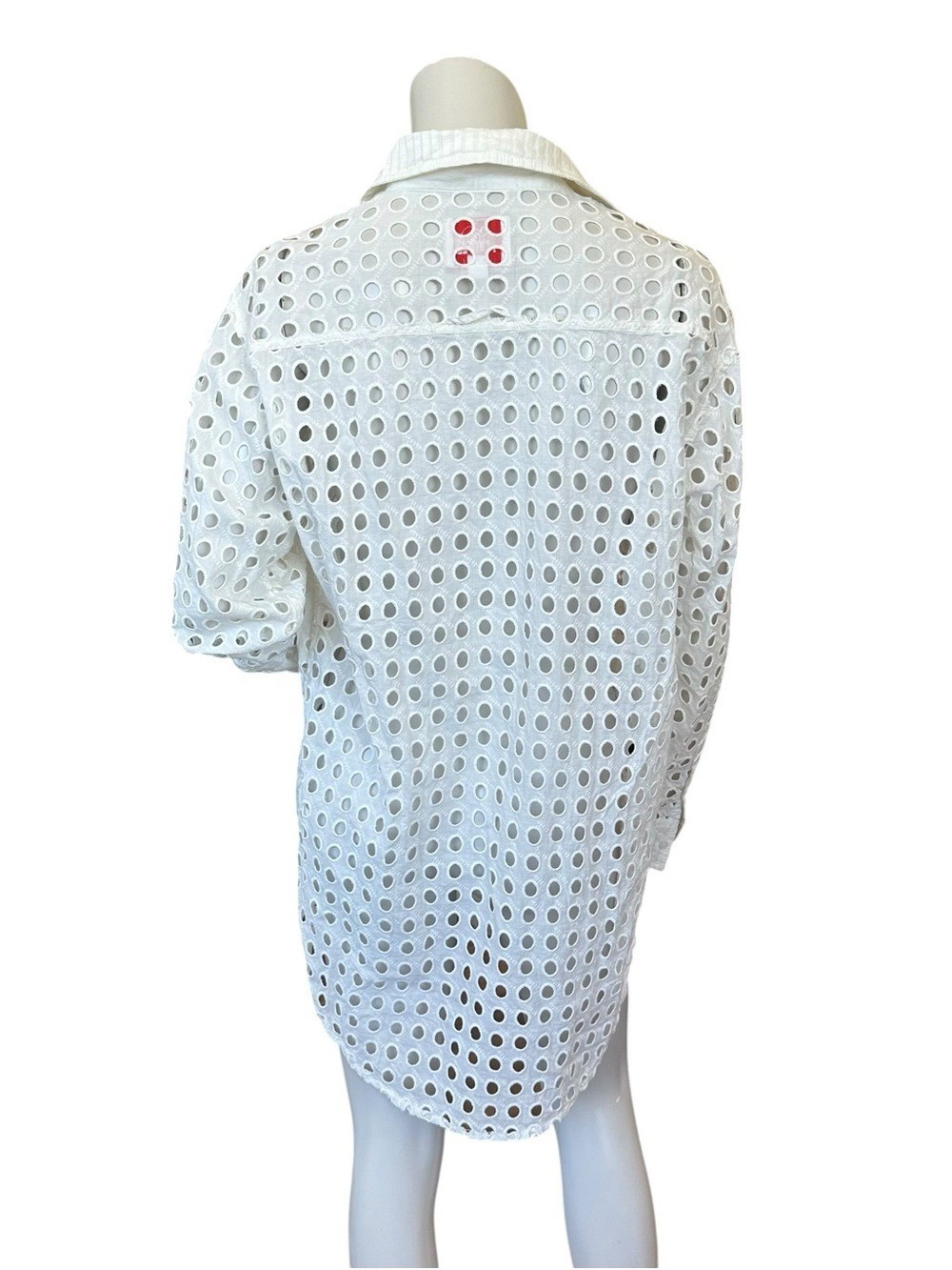 Solid & Striped White Eyelet Embroidered Oversized Coverup Oxford Shirt Medium