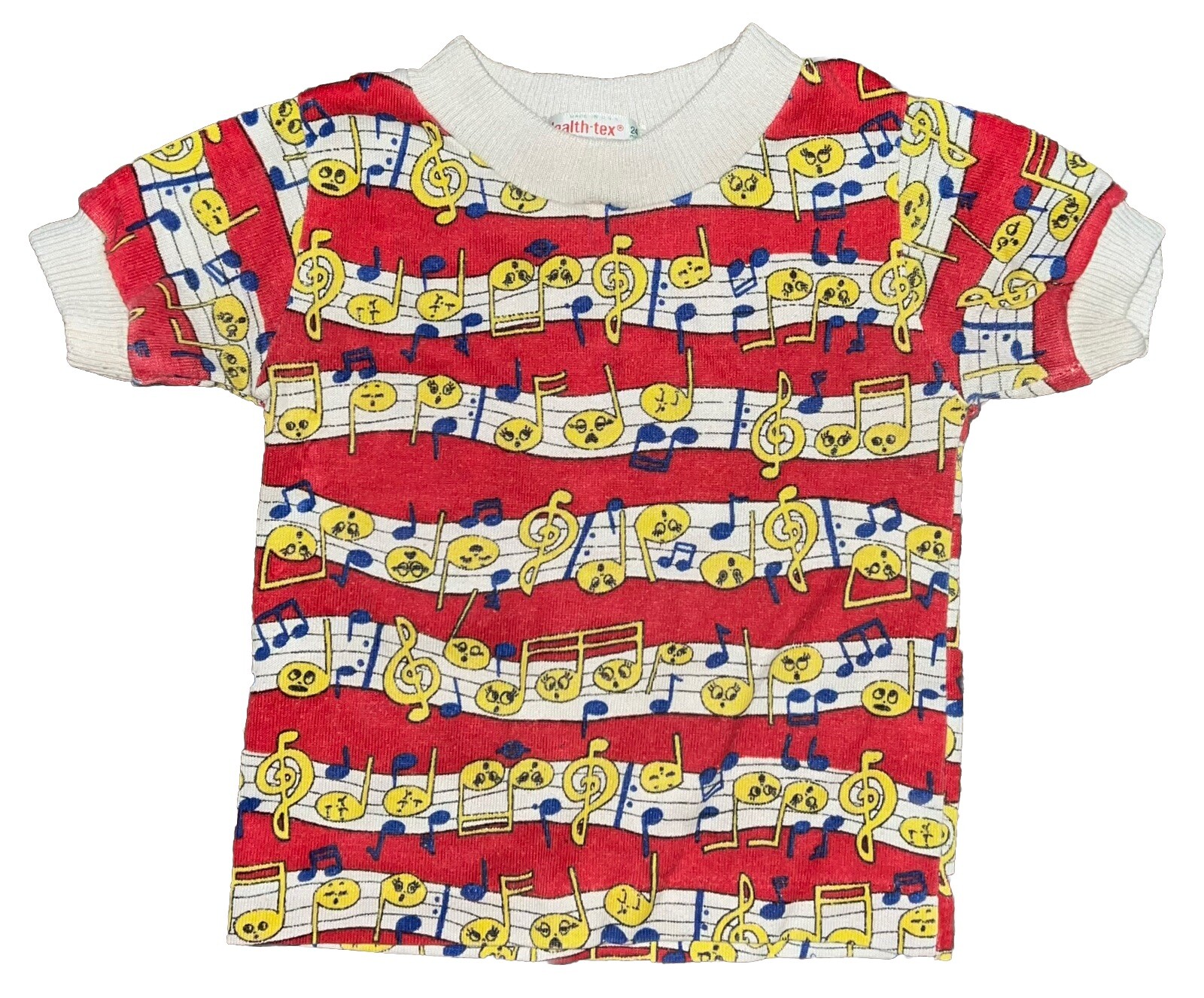 Vtg 70s/80s Baby Health-Tex Multi Color Music Notes T Shirt Size 24 Months