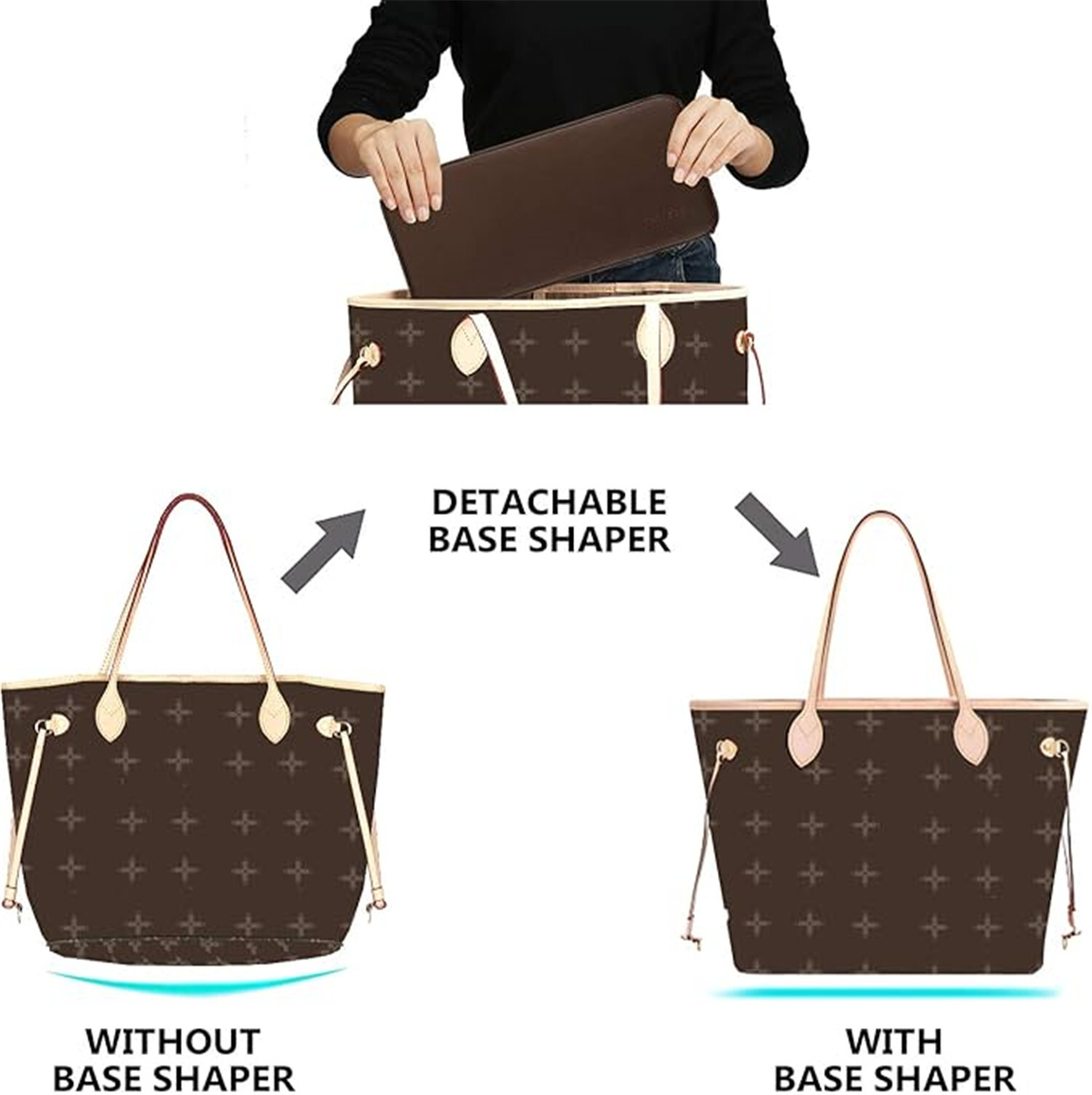 CHICECO Handbag Base Shaper for LV Neverfull MM Speedy 30 Vegan Leather and Felt