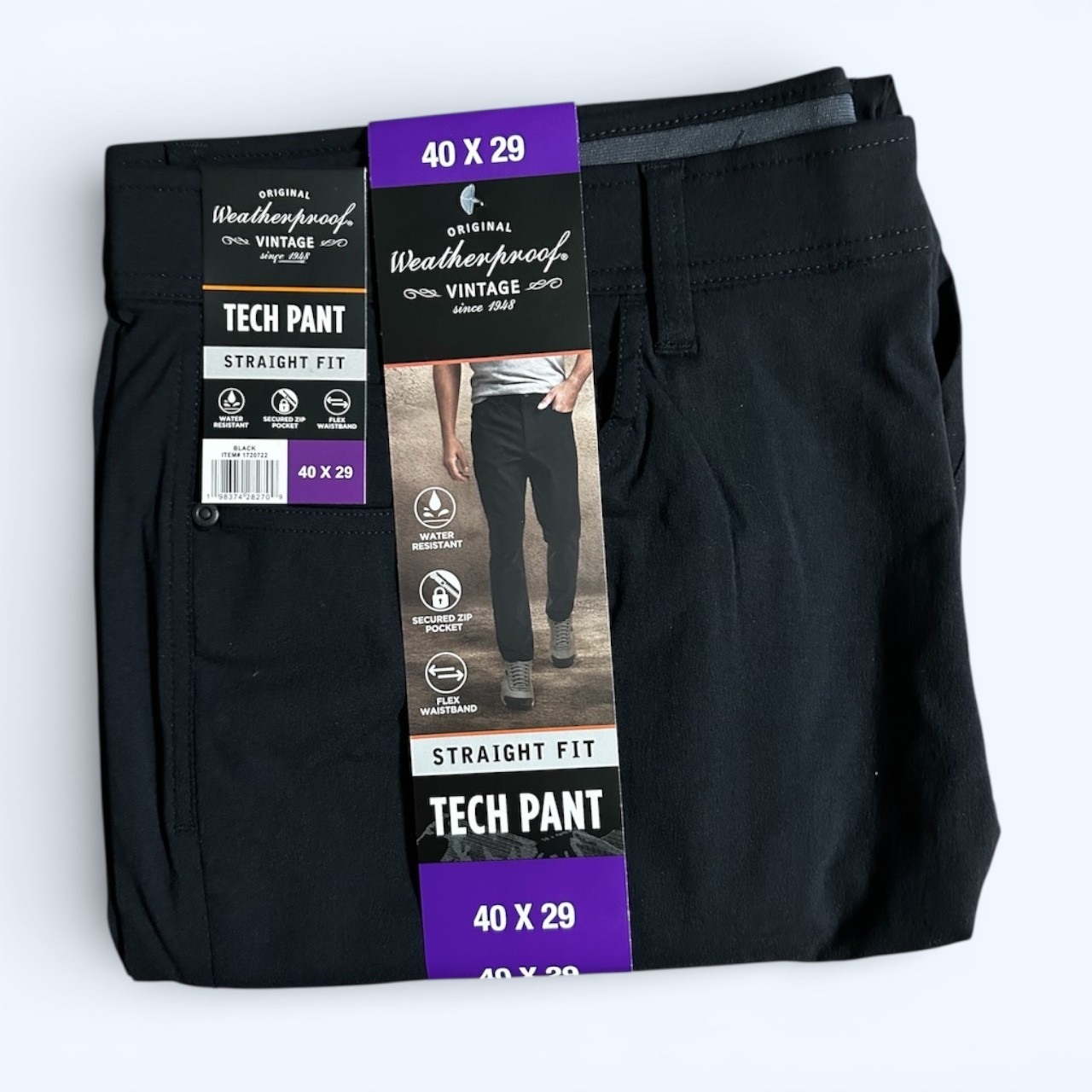Weatherproof Vintage Men’s Tech Pant Straight Fit Black Size 40×29