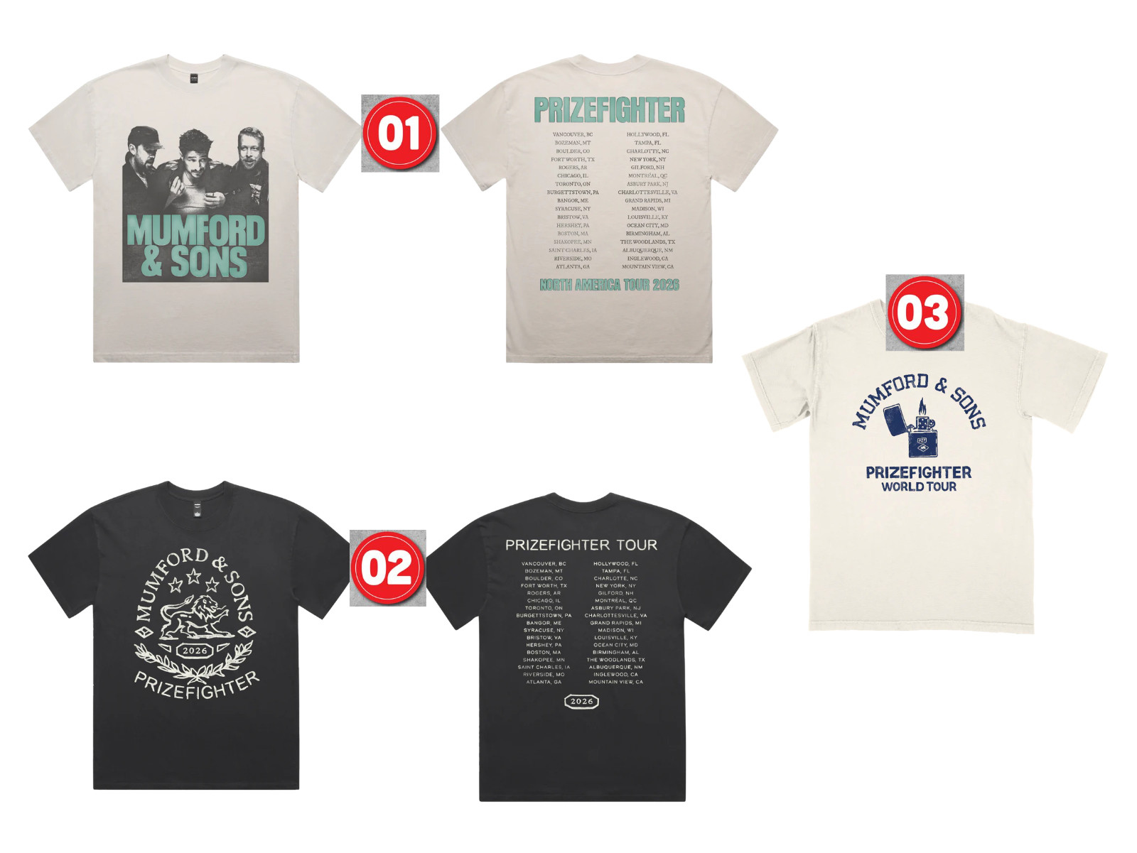 Mumford & Sons Prizefighter World Tour North America 2026 Merch, T-Shirt Reprint