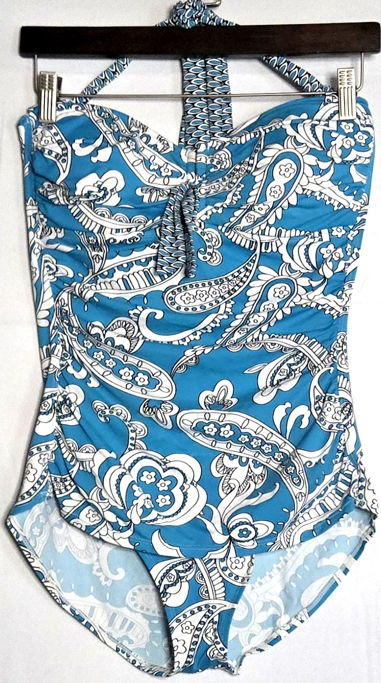 Tommy Bahama Turquoise and White Paisley Print Swimwear Women’s Size 10