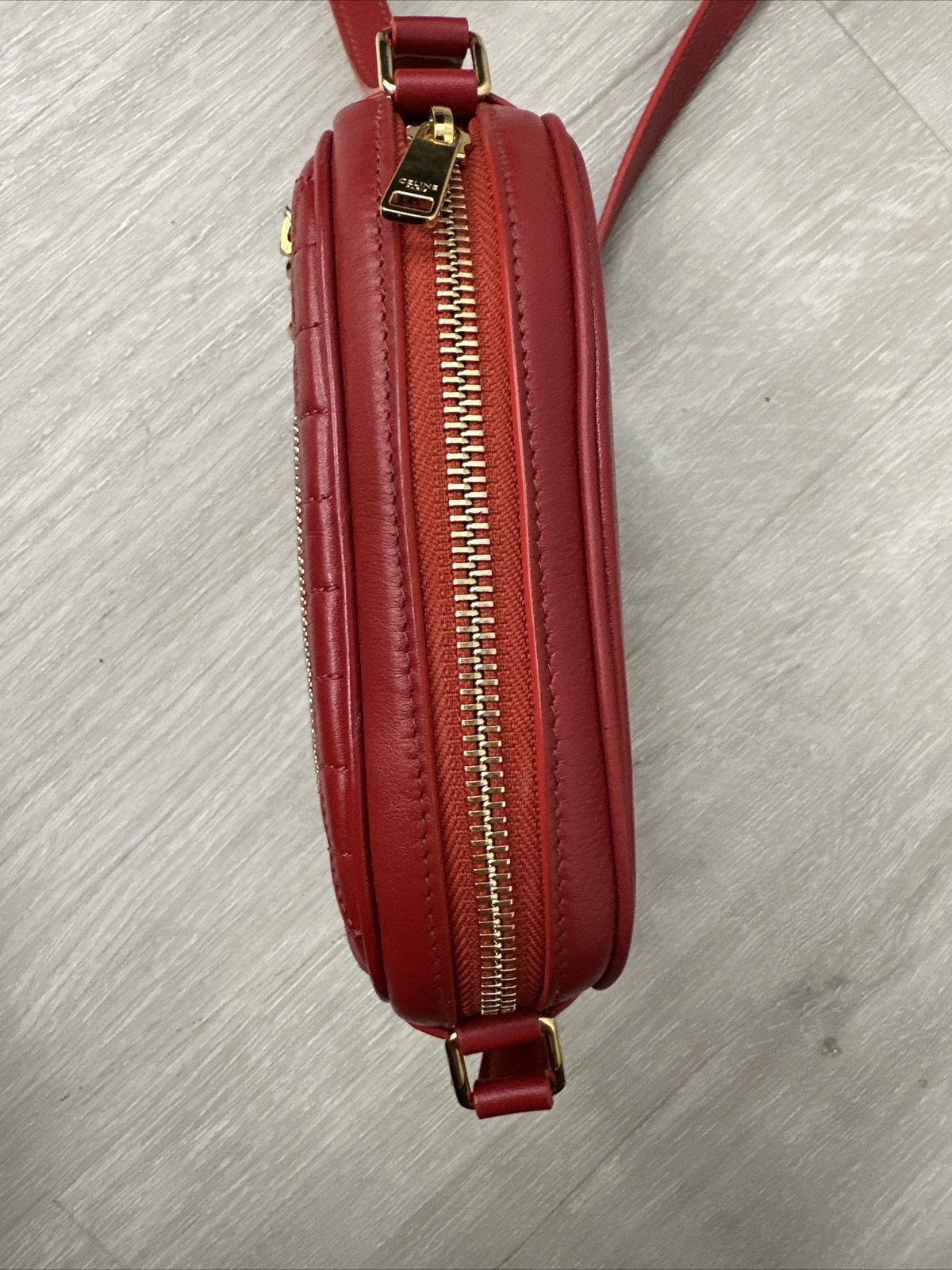 CELINE C Charm Small Quilted Calfskin Leather Camera Bag Red