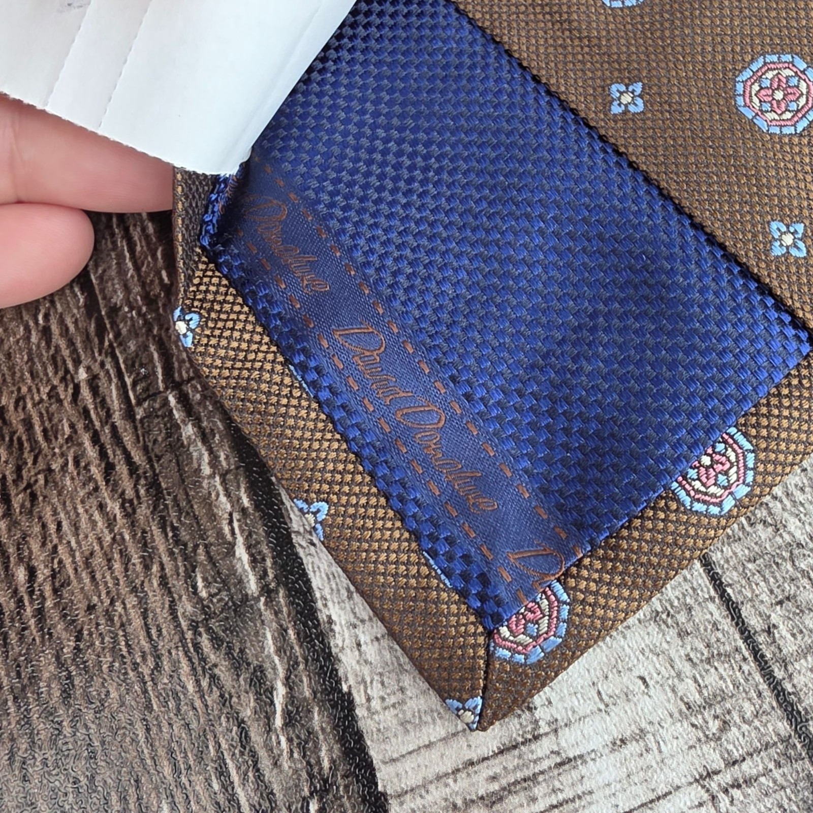 David Donahue Silk Tie Brown Blue Pink Floral Italy Gift Business Corpcore New