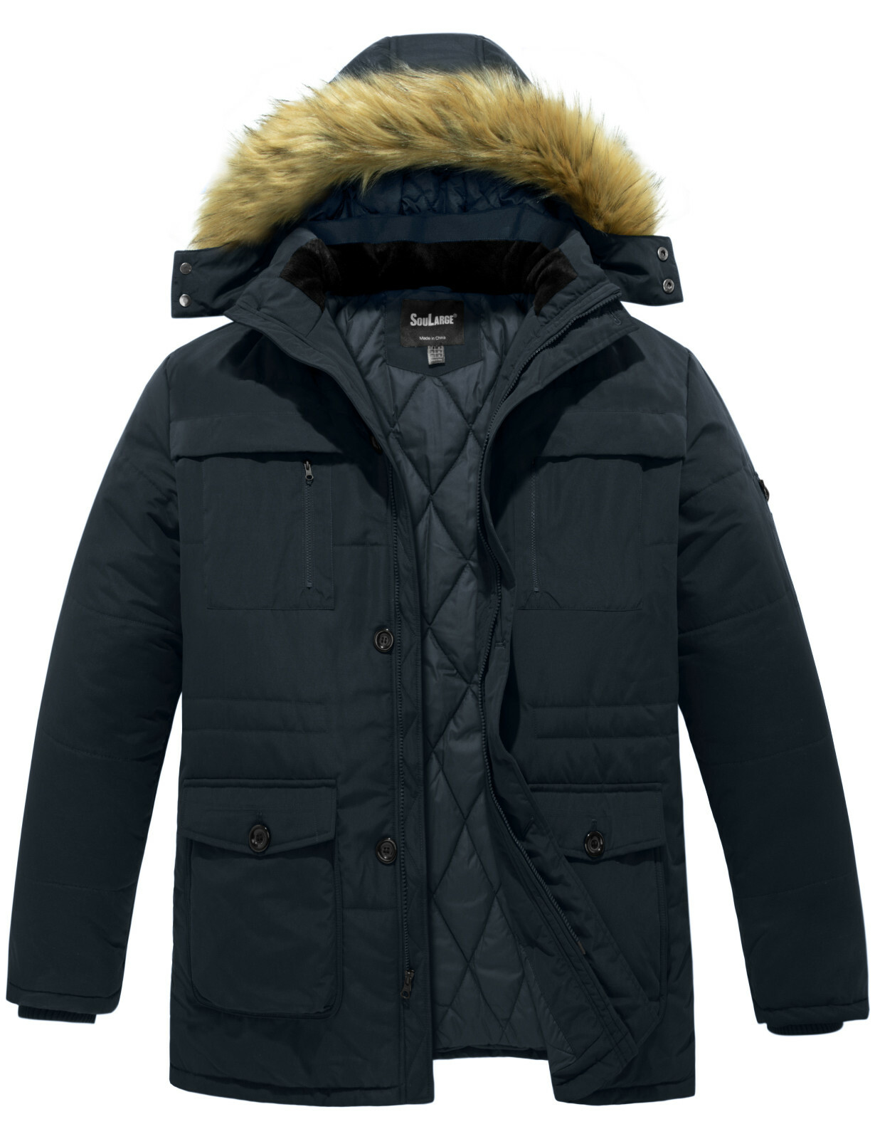 Soularge Men’s Winter Parka Jacket Big and Tall Warm Jacket with Heavy Hooded