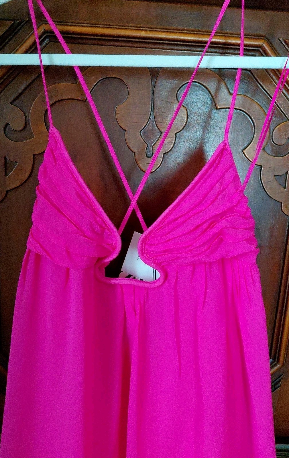 Zara S Hot Pink Fushia Chiffon Flowy Maxi Dress Blogger Open Back NWT $149 Vaca