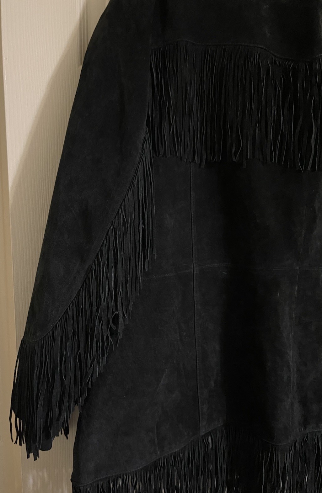 Vtg Via Accenti Suede Jacket Womens Plus sz 26W Black Fringe Toggle Buttons
