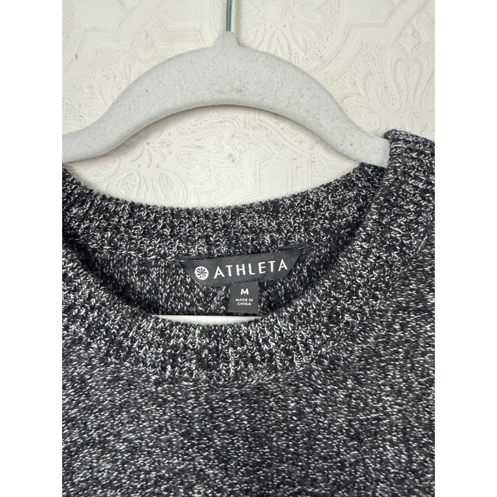 Athleta Womens Wool Cashmere Marled Knit Crewneck Sweater Black White Size M