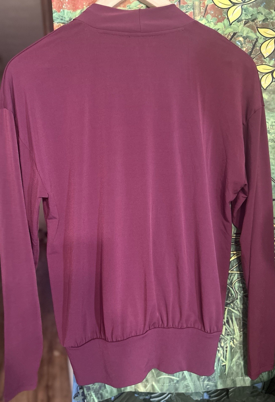 Ann Taylor Factory Burgundy Solid Surplice Wrap V-Neck Long Sleeve Blouse Sz S