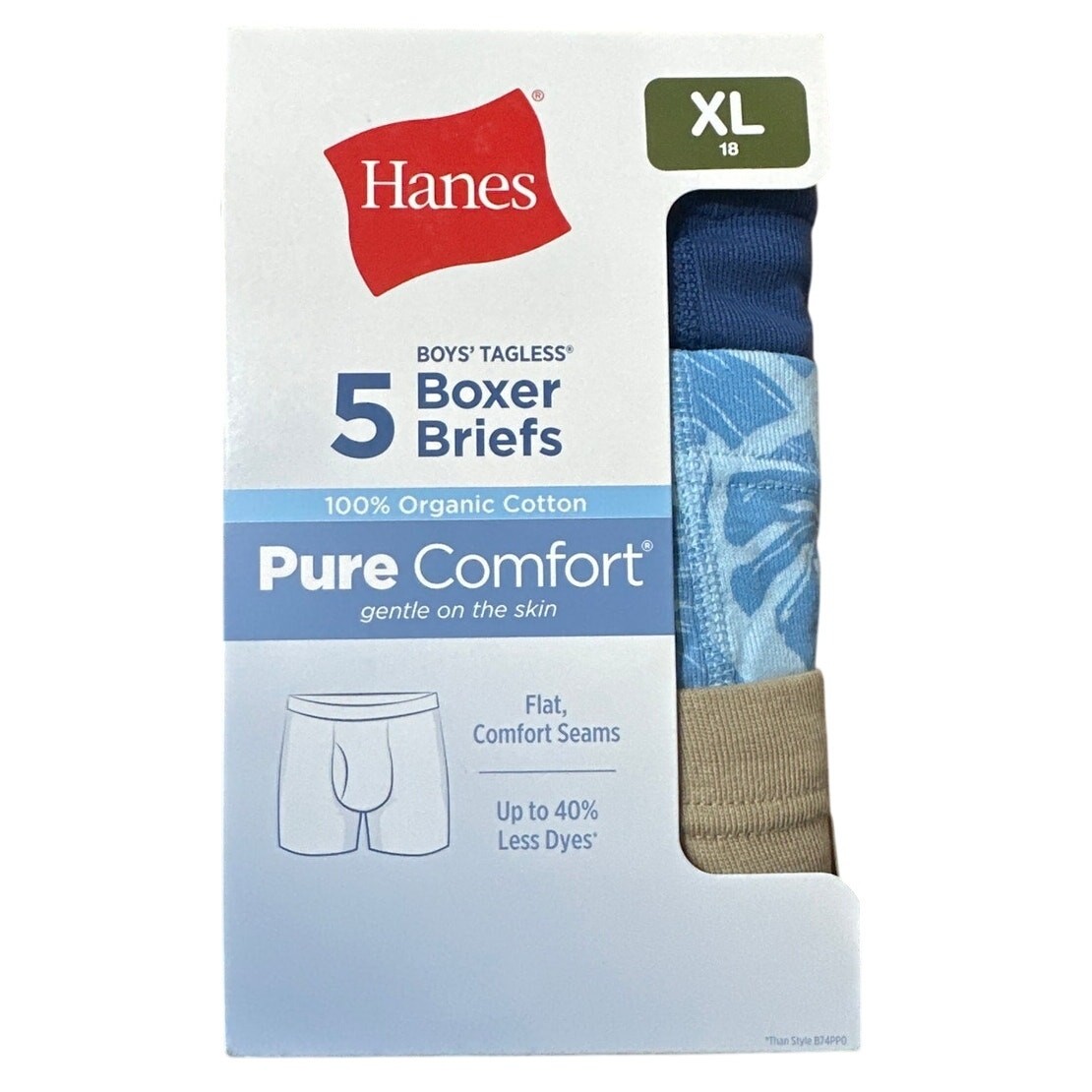 Hanes Boys’ Tagless Boxer Briefs Comfort, Blue/Tan/Green, 5 Pairs, Size XL (18)