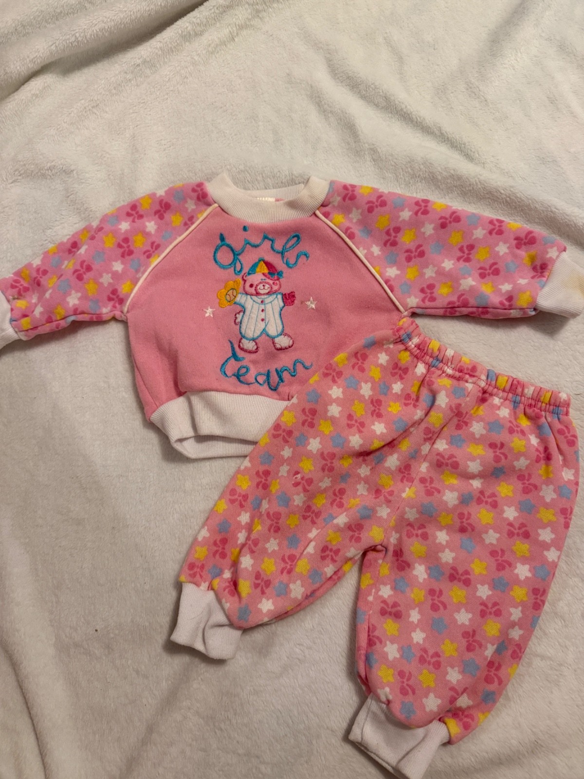 Vintage Infant Girl’s 3/6 Month Pink Baseball Themed Sweatsuit