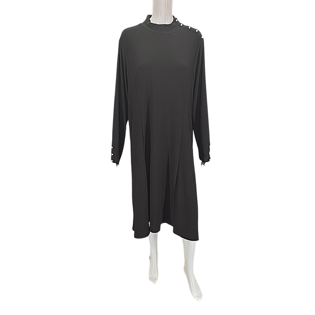 Dennis Basso Womens Dress 2X Plus Size Black Mock Neck w Buttons Detail Dress