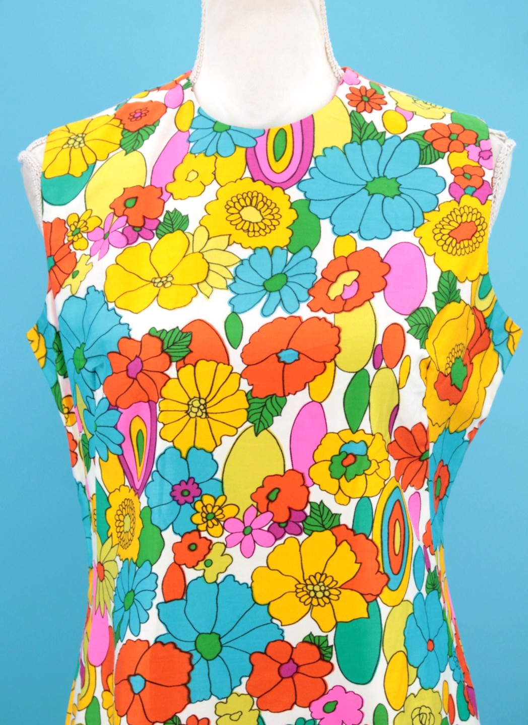 VTG 60s Bright Colorful Psychedelic Floral Sheath Dress Sz S/M 1960s John Abbott