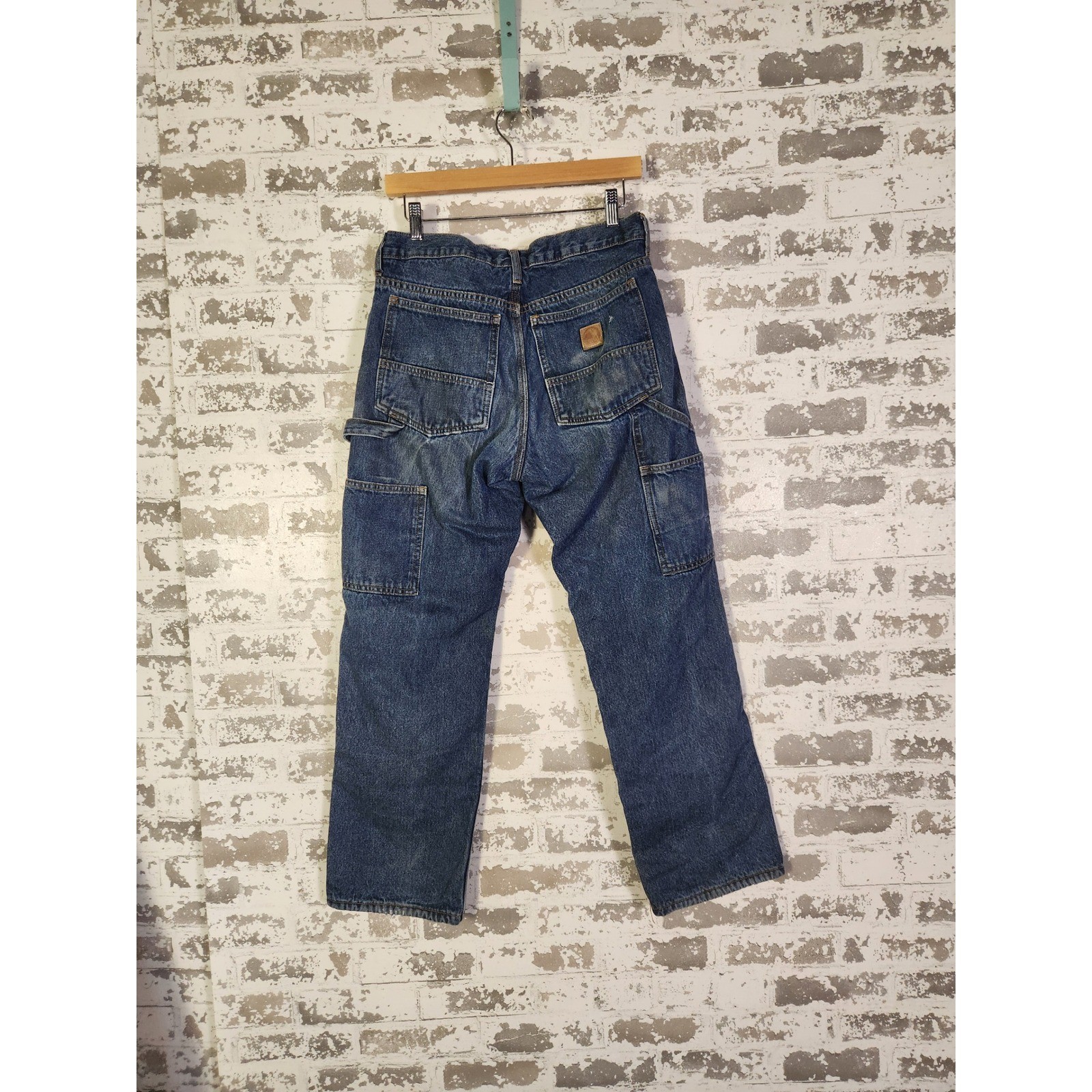 BERNE Mens Carpenter Jeans Size 30×30 Blue Denim Red Flannel Lined Workwear Pant