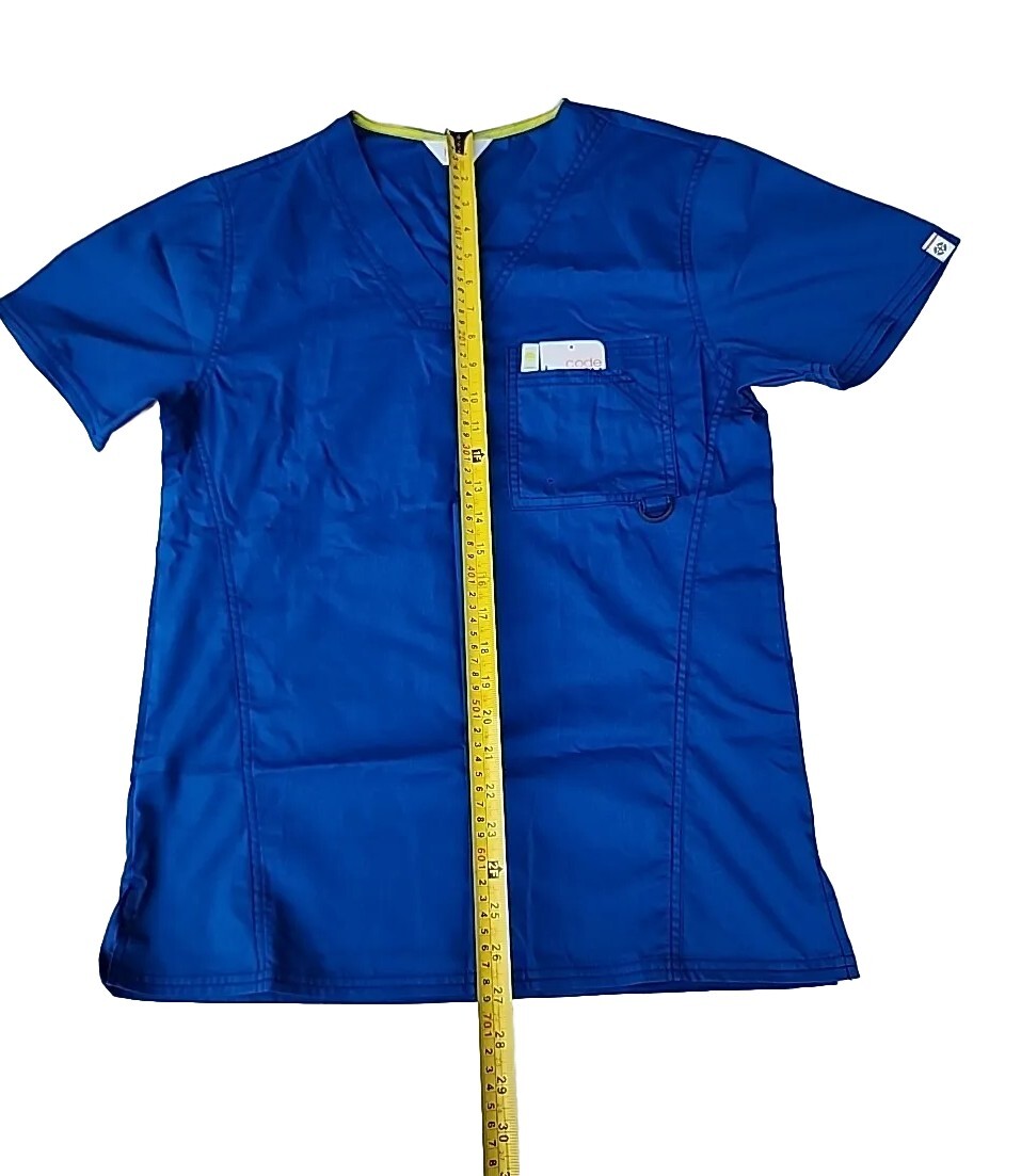 Code Happy Scrubs Mens XS Blue Scrub Top W/Nanotex Certainty Plus Antimicrobial
