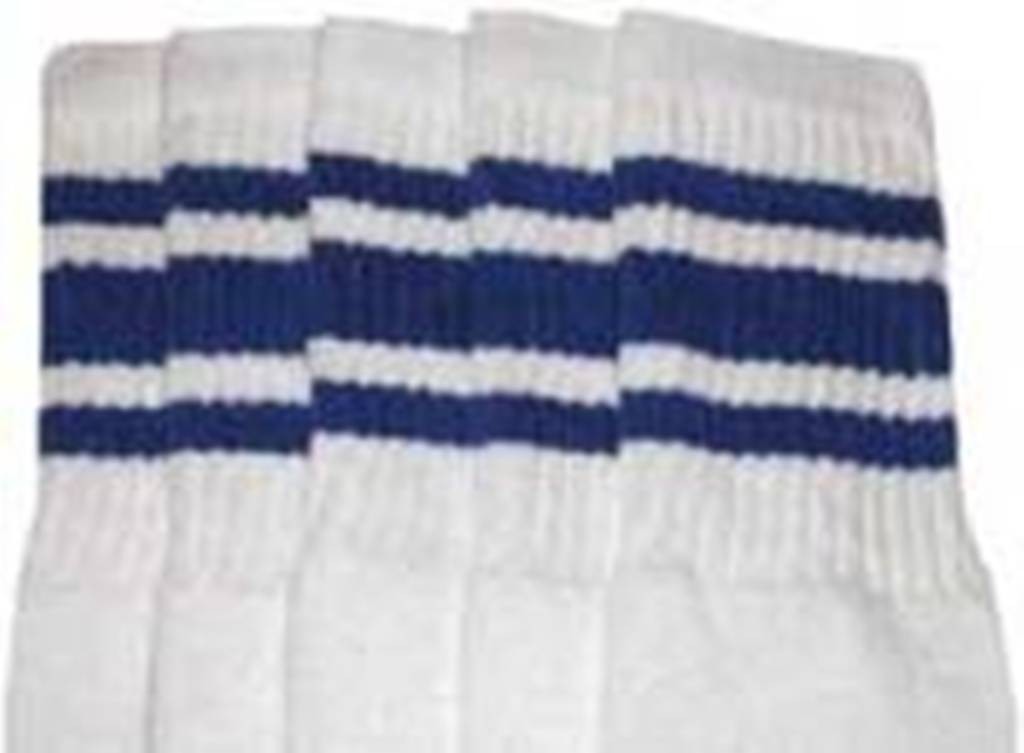 22” KNEE HIGH WHITE tube socks with ROYAL BLUE stripes style 3 (22-19)