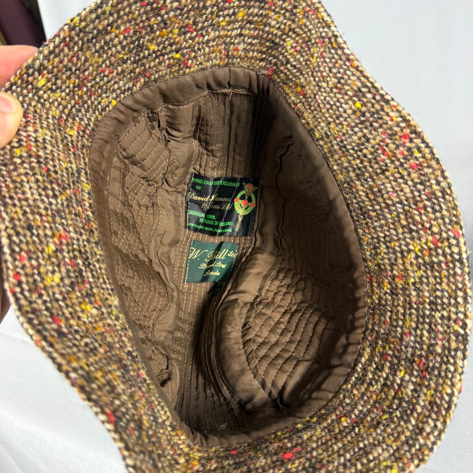David Hanna & Sons W Bill Ltd Wool Tweed Bucket Hat Brown Multi Made in Ireland