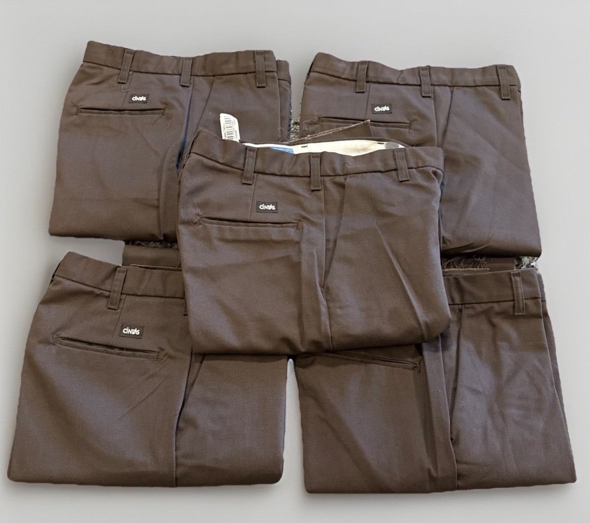 LOT OF 5 Cintas Comfort Flex Brown Work Pants Size 29×00 945-50 (NEEDS HEMMING)
