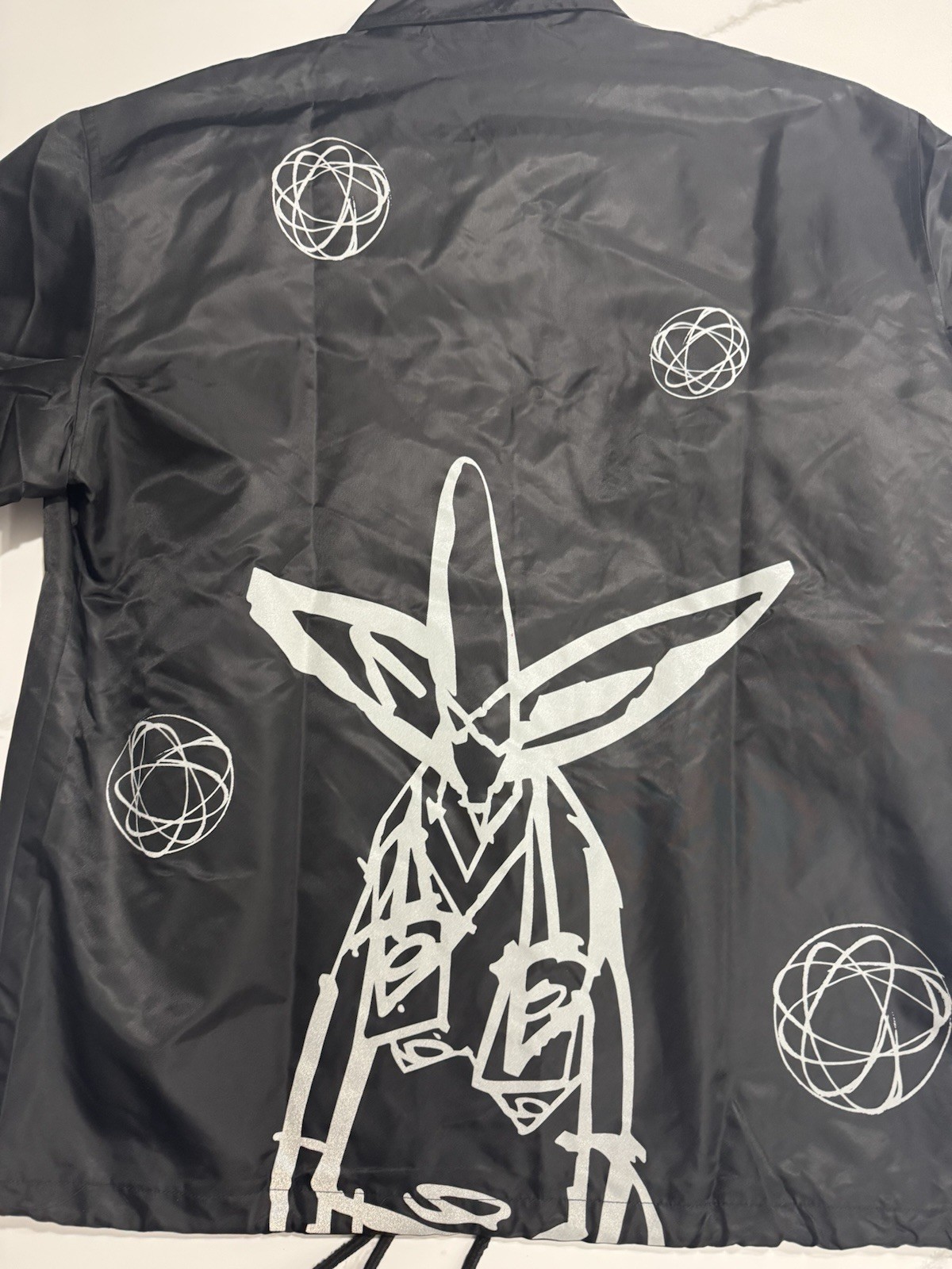 Futura Laboratories Black Graphic Logo Snap-Front Coach Jacket Point Collar L