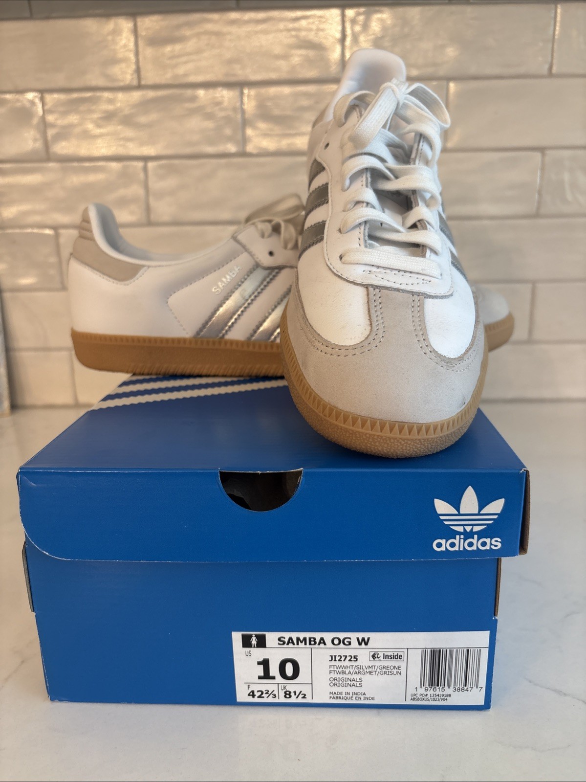 Size 10 – adidas Samba OG White Silver Metallic Grey W