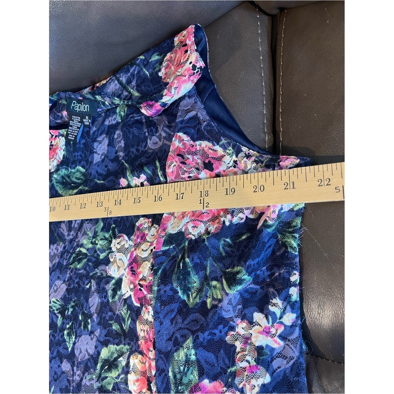 Papillon Navy Floral Sleeveless Midi Dress with Pink & Green Accents Flowy Lace