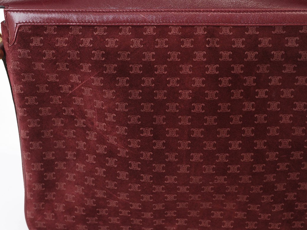 CELINE Old Triomphe Suede Shoulder Bag Bordeaux Unisex #URB513