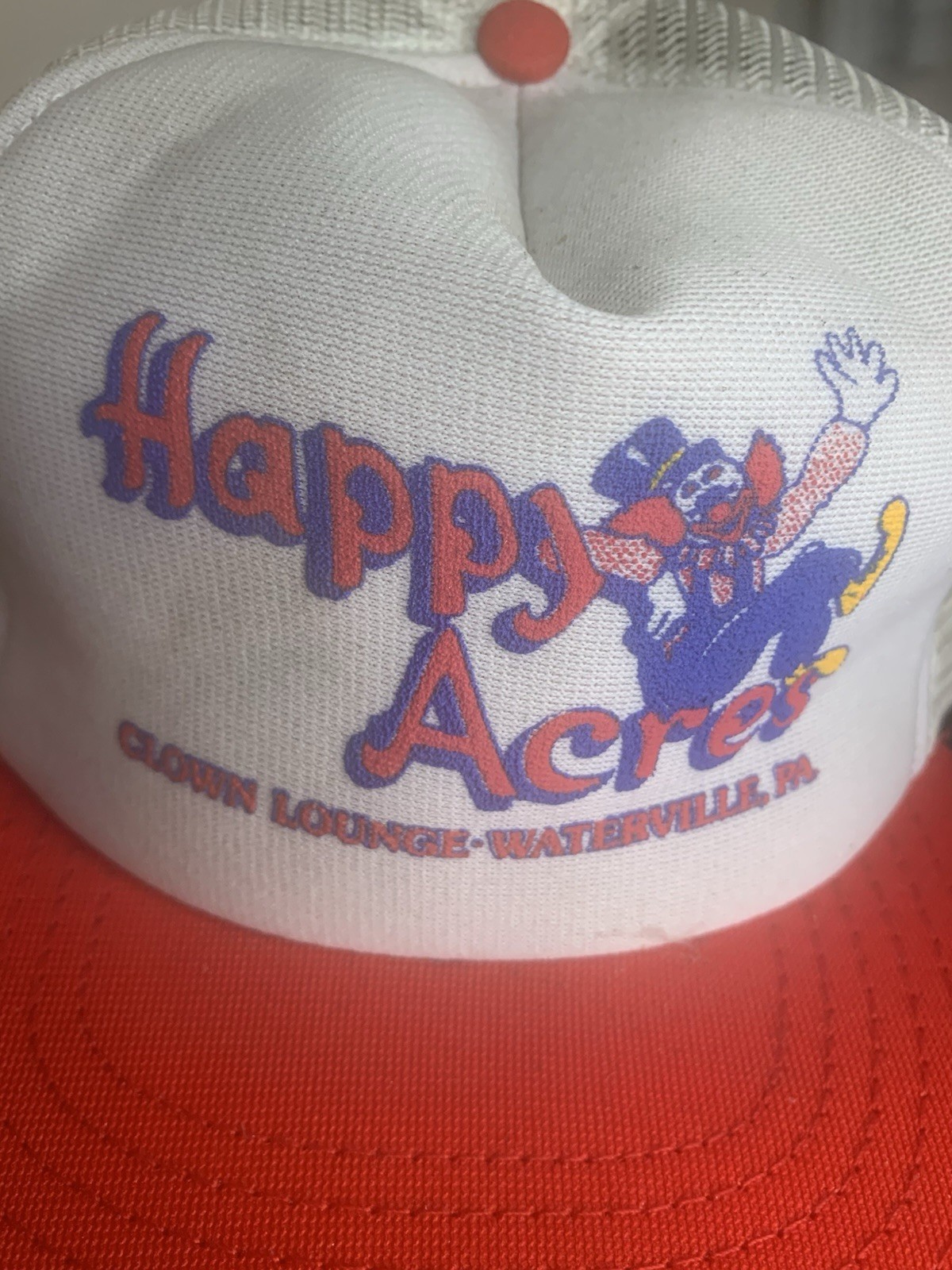 Vintage Clown SnapBack Hat Happy Acres 80’s Trucker Mesh Cap Waterville PA