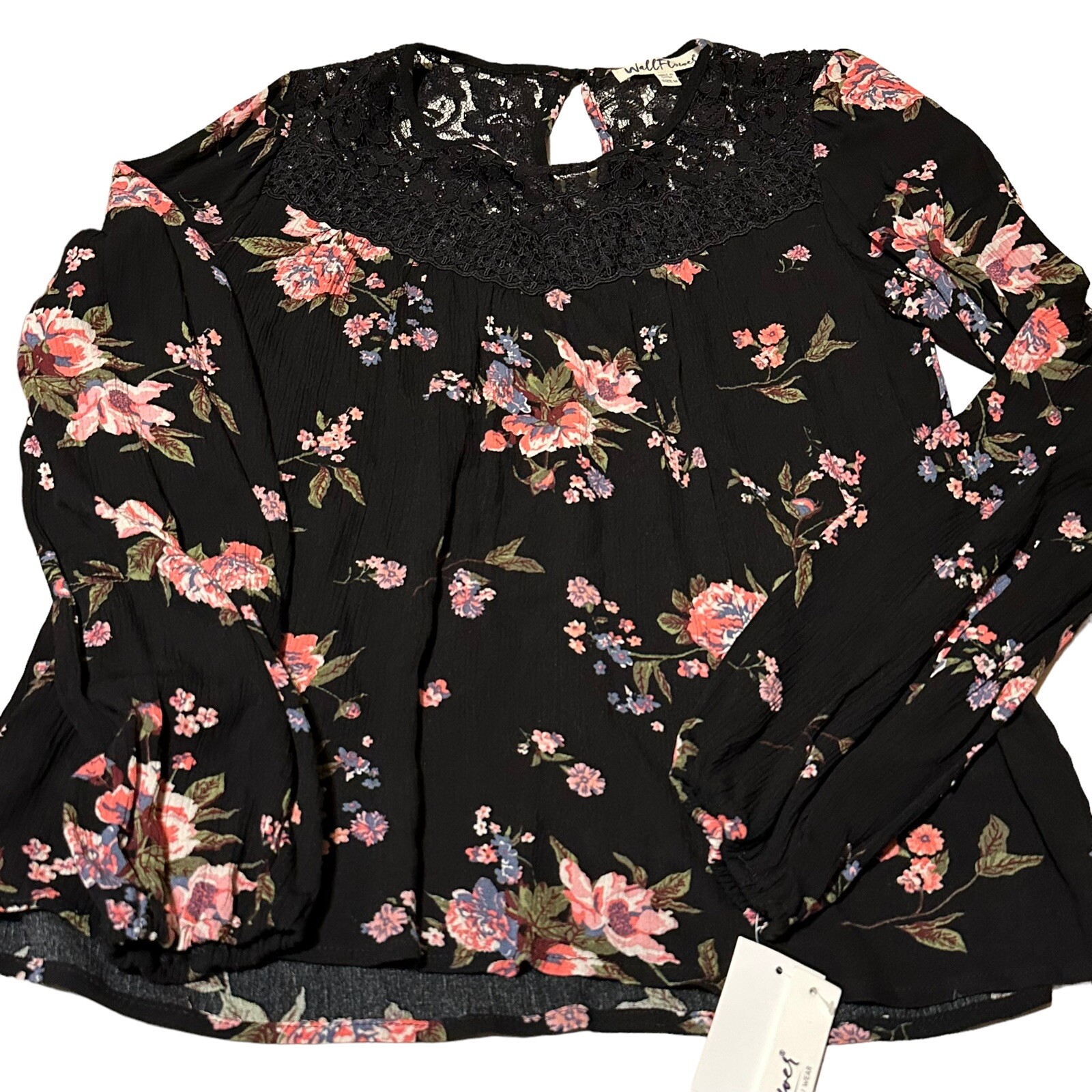 WallFlower Black Pink Red White Floral Blouse Size Women’s Medium