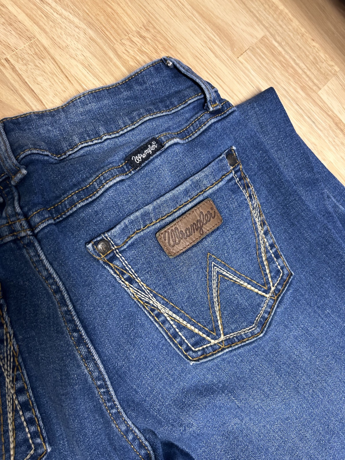 Wrangler Retro Jeans Womens 7×34 Stretch Straight Leg Dark Wash 5 pocket