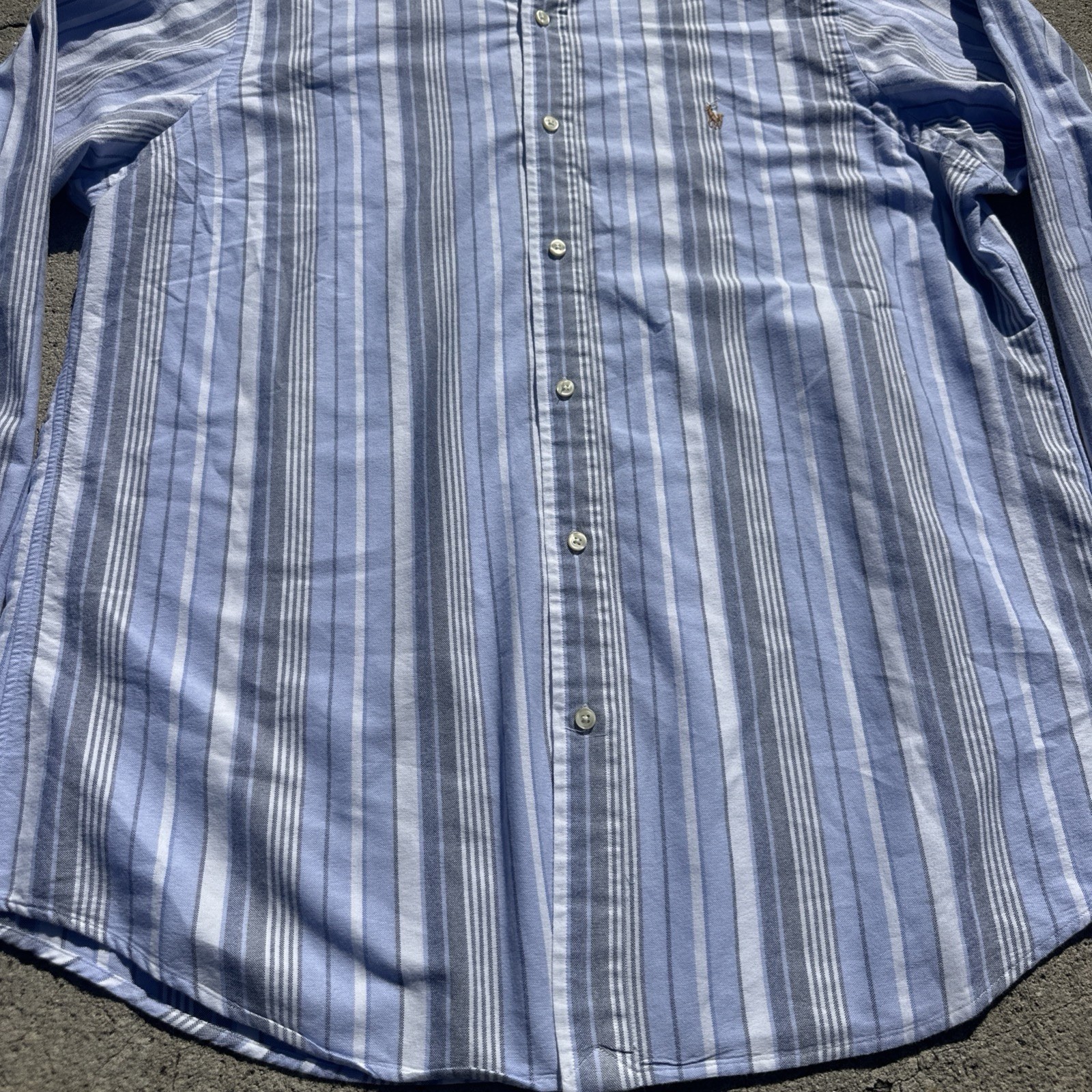 Polo Ralph Lauren Classic Fit Oxford Shirt Blue Striped Mens XL Flesh Pony Horse