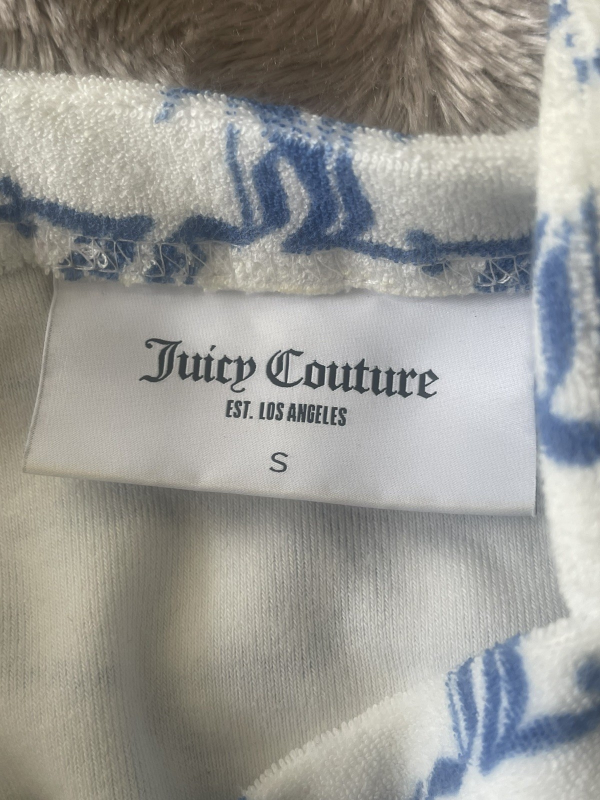 JUICY COUTURE VELOUR STRAPPY MINI DRESS – MONOGRAM PRINT & RHINESTONE LOGO UK S