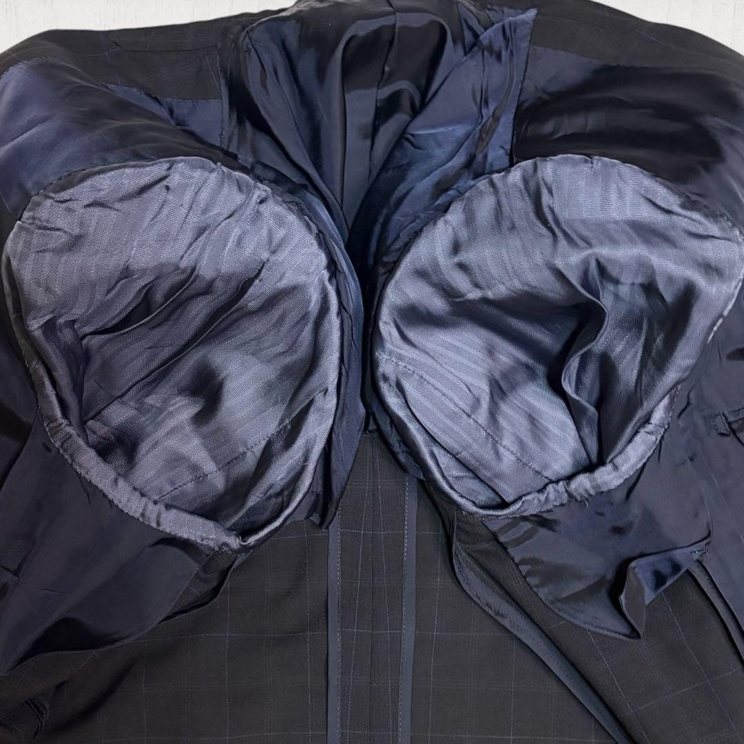 Burberry London Suit Set Men L Black Navy Plaid Wool Mohair 2B Jacket Pants