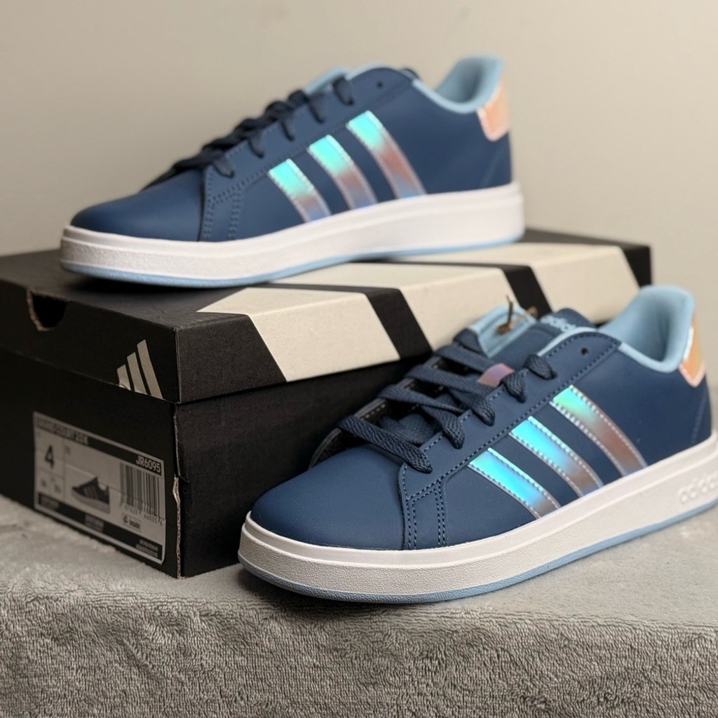 Adidas Grand Court 2.0 K – Blue Iridescent Stripes – Kids 4 – NEW with Tags
