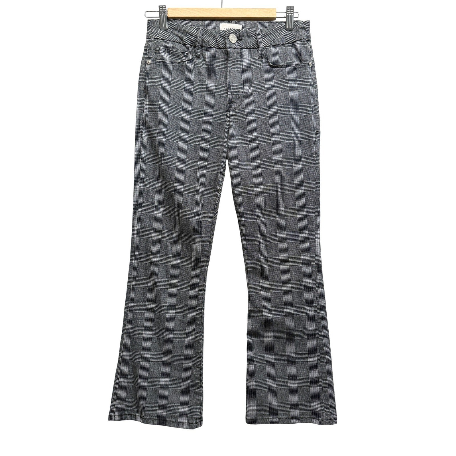 Frame Le Crop Mini Boot Plaid Jeans in Washed Grey Plaid Size 26 Houndstooth