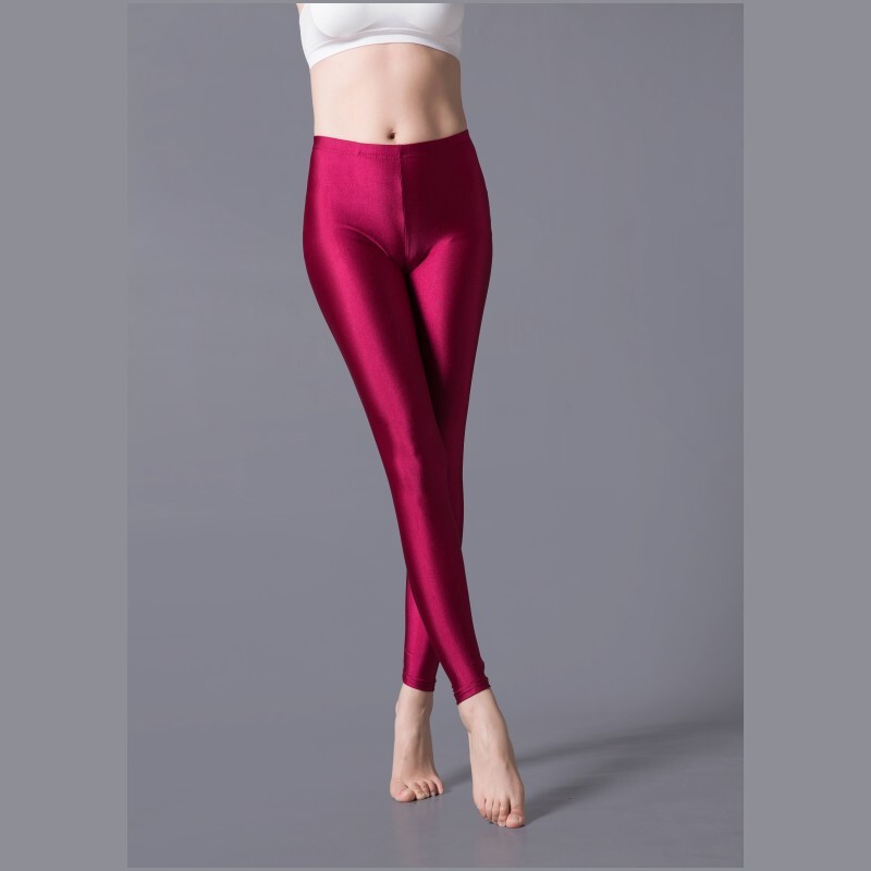 Luxallacki Oily Shiny High Waist Elastic Slim Pants Yoga Leggings Gym Sports