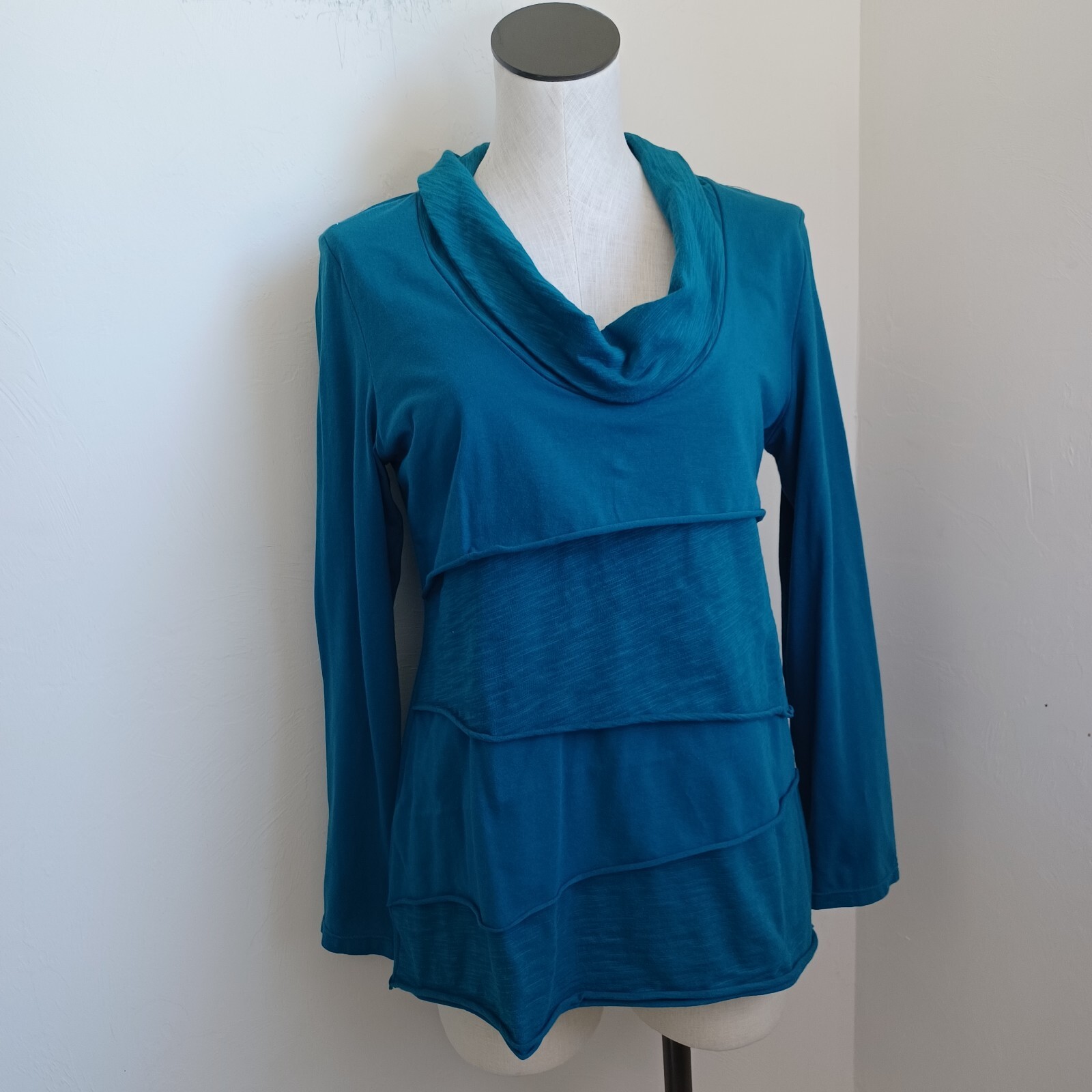 Soft Surroundings Top Womens Small Layered Cowl Neck Pullover Tee Shirt Teal