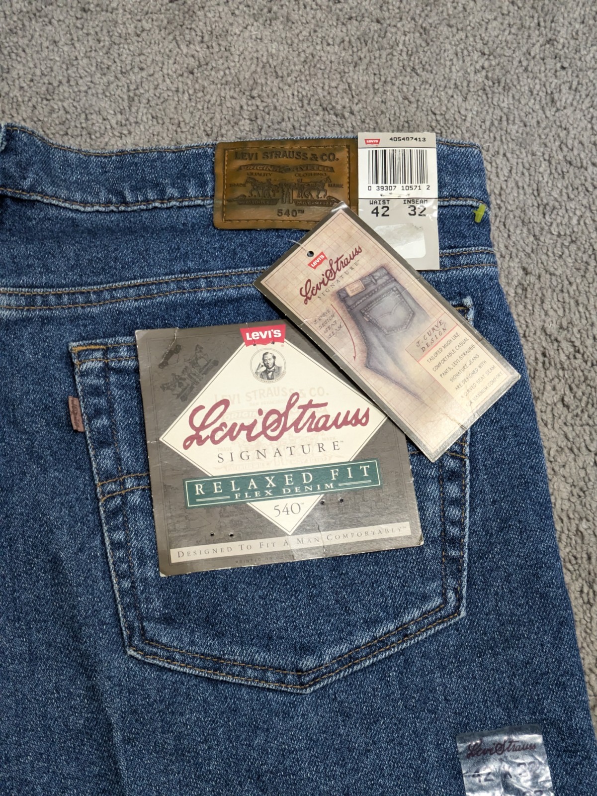 NEW Vintage Levi’s 540 Relaxed Fit Blue Jeans Men’s Sz 42×32 Brown Tab Flex 90’s