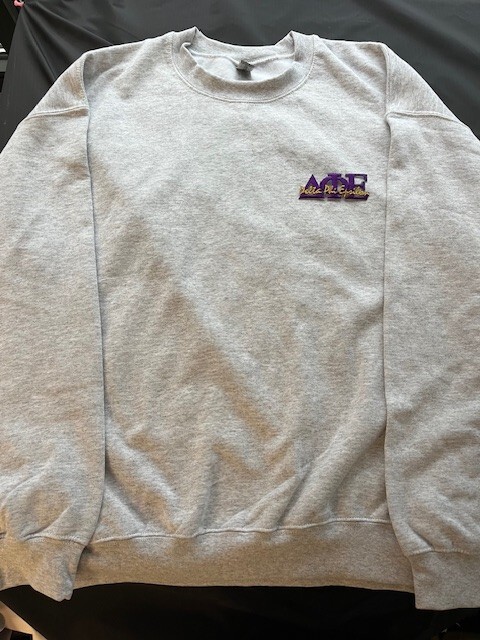Delta Phi Epsilon Ash Gray Crewneck w/Embroidered Letters Purple/Yellow sz XL