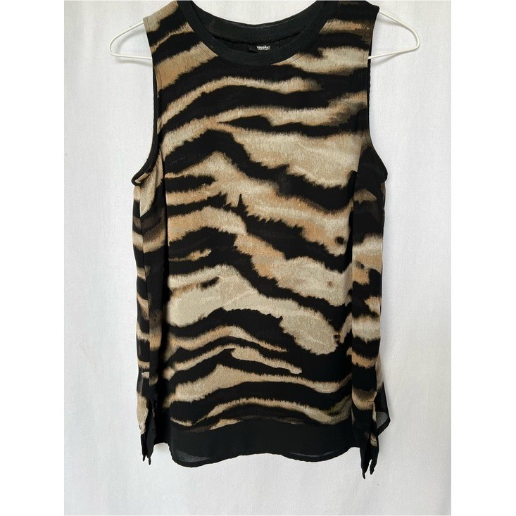 Wassio Sleeveless Zebra-Print Tank Top Black & Tan Cocktail Date Night Office