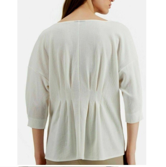 Alfani Womens L Soft White Cinched Front 3/4 Sleeve Sheer Top NWT AR62
