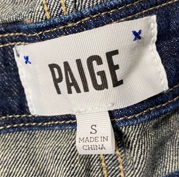 PAIGE Blue Denim Overall Romper Shorts S Sleeveless Button Strap Pockets