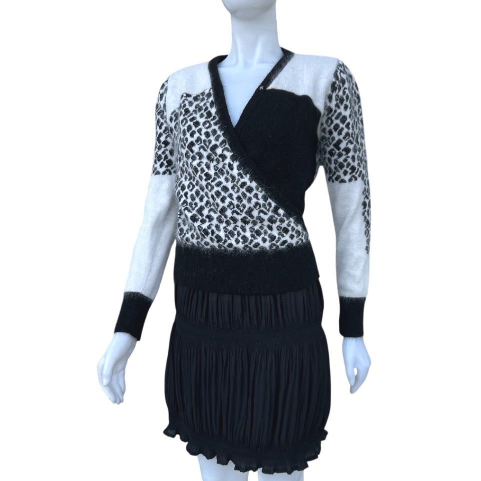 DRAW Angora Blend Leopard Print Fuzzy Wrap Sweater Women’s Coquette Mob Wife XS