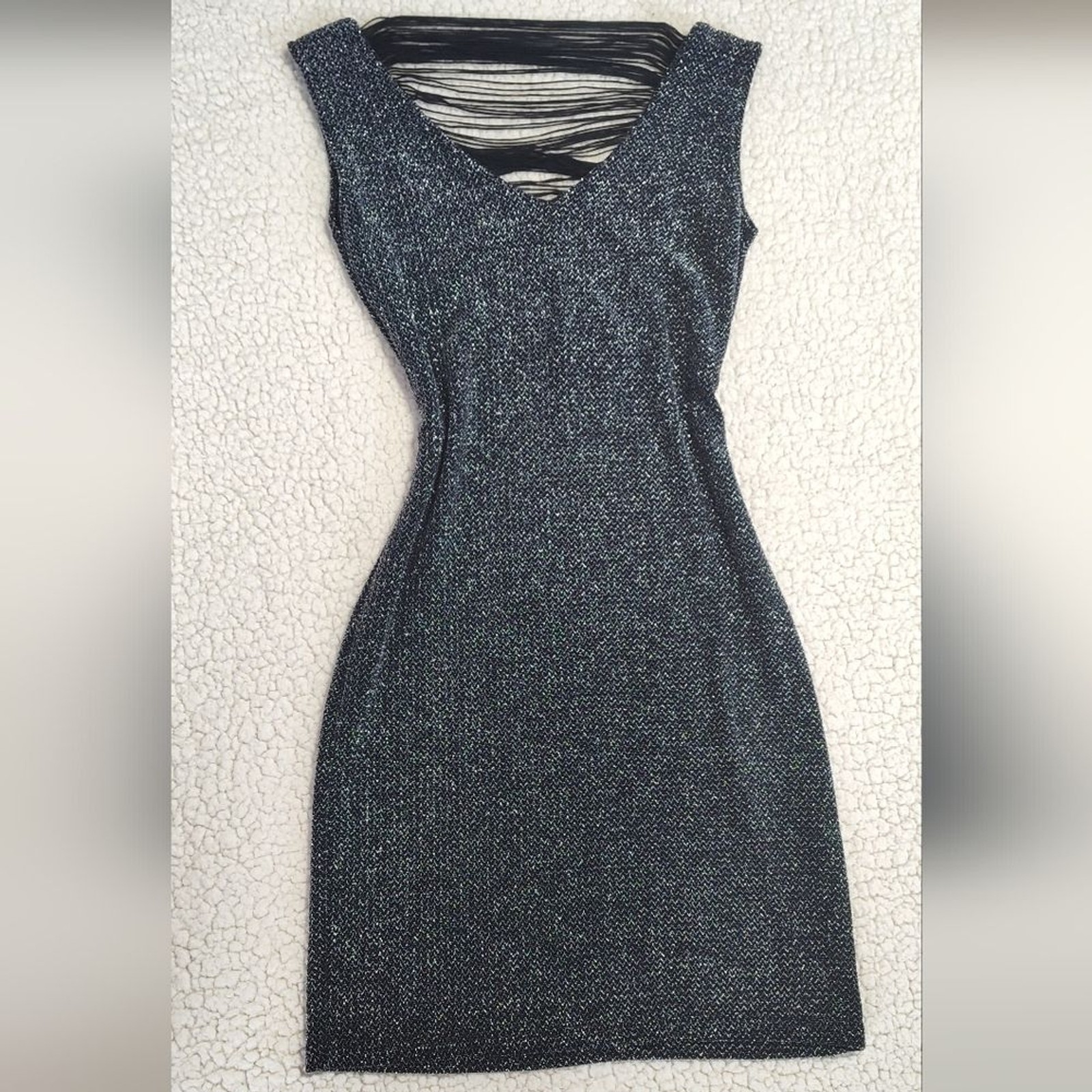 Black Fitted Silver Metallic Threads Dress