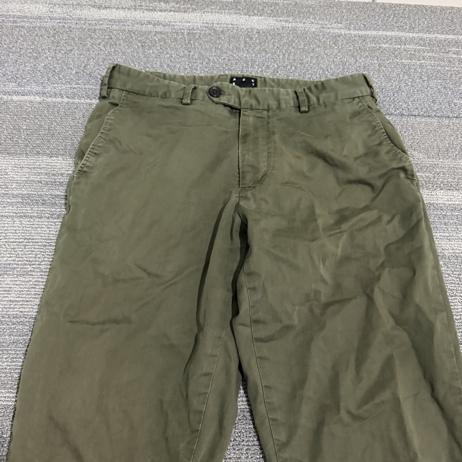 Asket Pants Mens 31×32 Green Cotton Stretch The Chinos Flat Front Straight Leg*