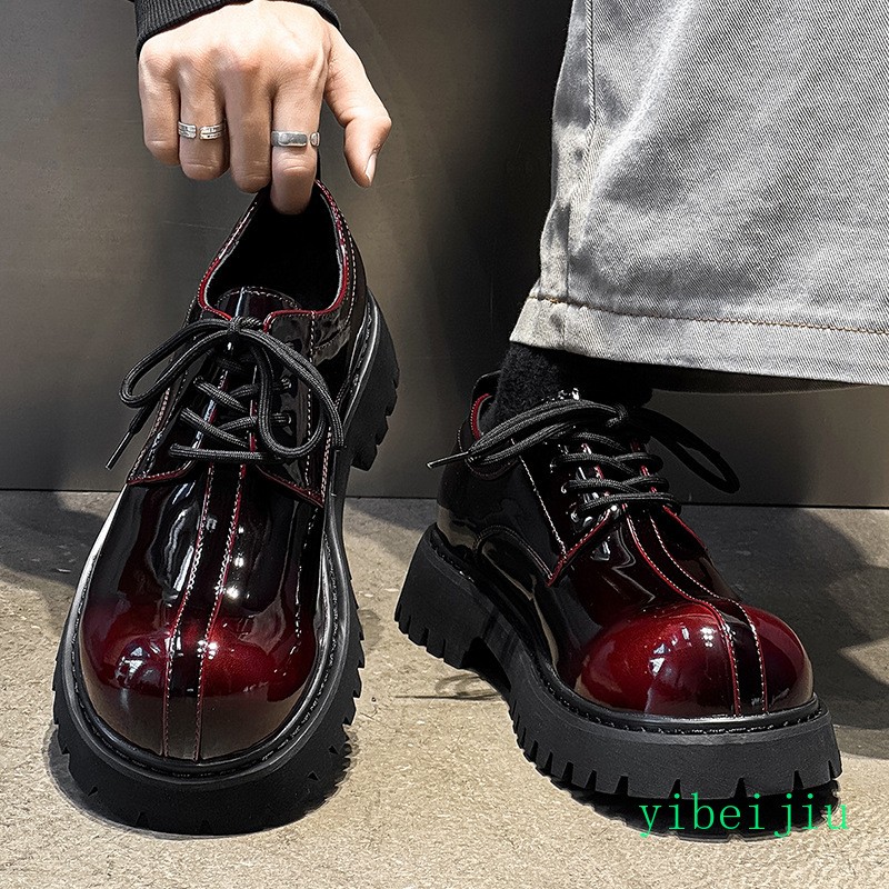 Men’s Retro Big Round Toe Business Derby Leather Shoes Thick Sole Brogues Gothic