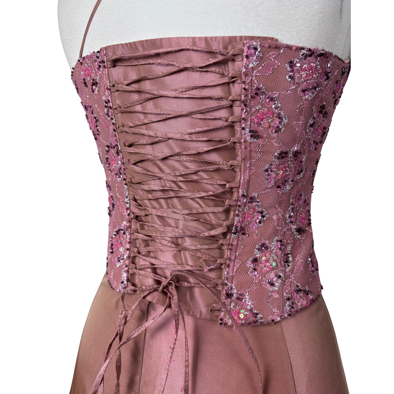 Vintage Pink Corset Prom Dress Set: Y2K Prom Gown Satin Gown, Glitter Bustier